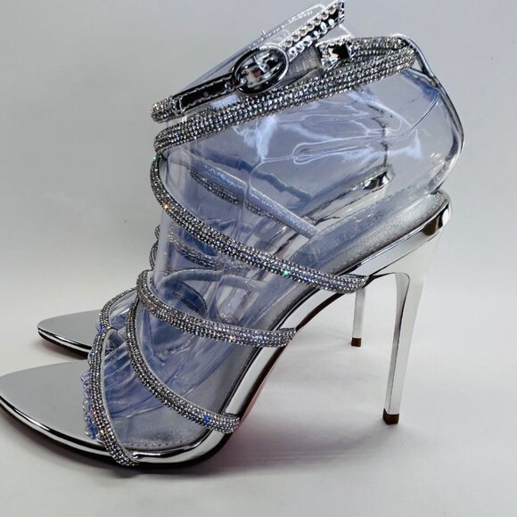 Steve Madden Struts Heels Size 8M Clear Rhinestone Stiletto Silver Sandals - Picture 8 of 16